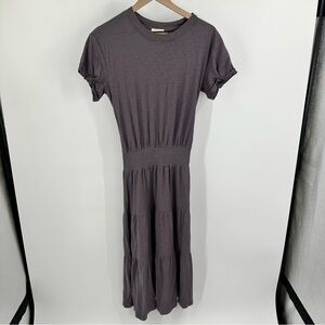 Nation LTD Martin‎ Smocked Waist Tiered Peasant Midi Dress XS Purple Minimalist